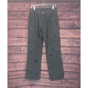 Women Retro Star Print  Jeans Wide Leg Straight Demin Cargo Pants Casual